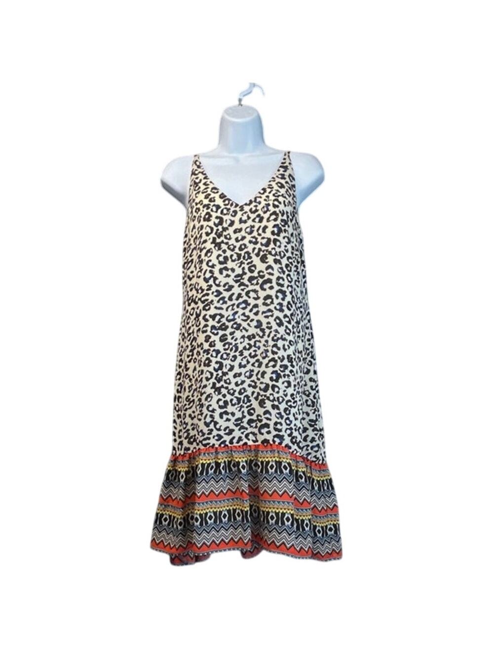 Cabi Womens XS leopard mix, media print pullover sleeveless dress summer Casual